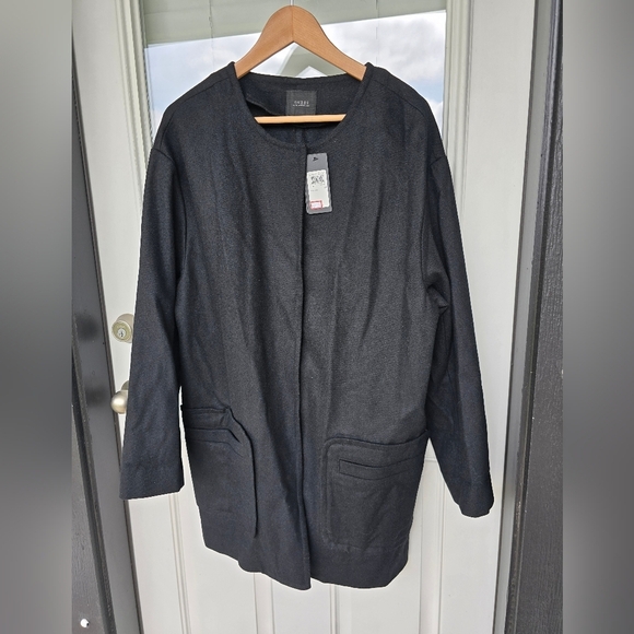 $157 Guess Wool Blend Long Jacket Women Medium Snap Buttons Black Pocket New - Picture 3 of 14